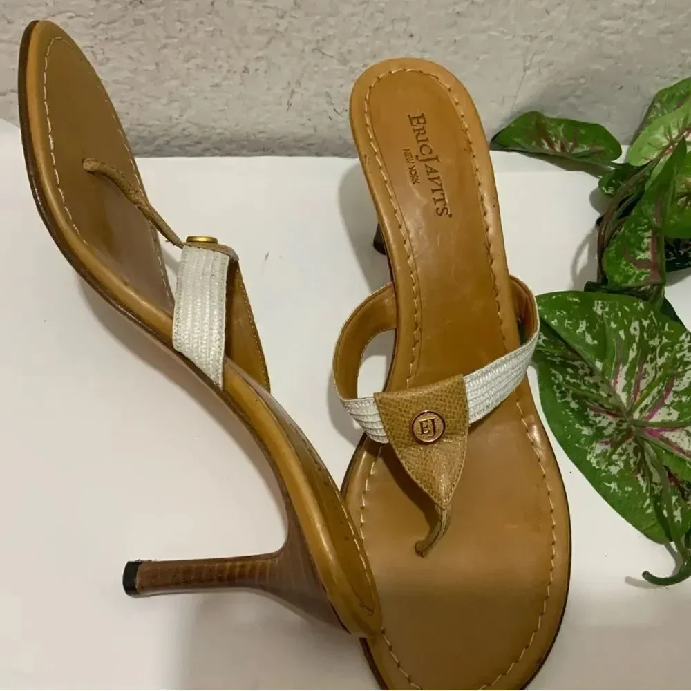 ERIC JAVITS' NEW YORK Brown & Gold Sandals 8.5 N